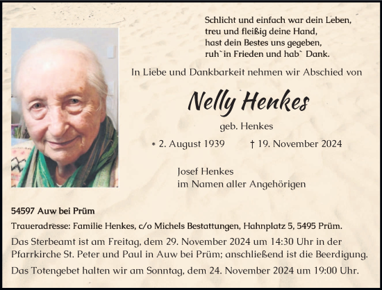 Traueranzeige von Nelly Henkes von trierischer_volksfreund