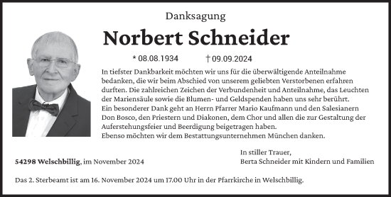 Traueranzeige von Norbert Schneider von trierischer_volksfreund