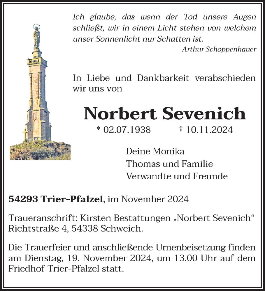  Traueranzeige für Norbert Sevenich vom 16.11.2024 aus trierischer_volksfreund