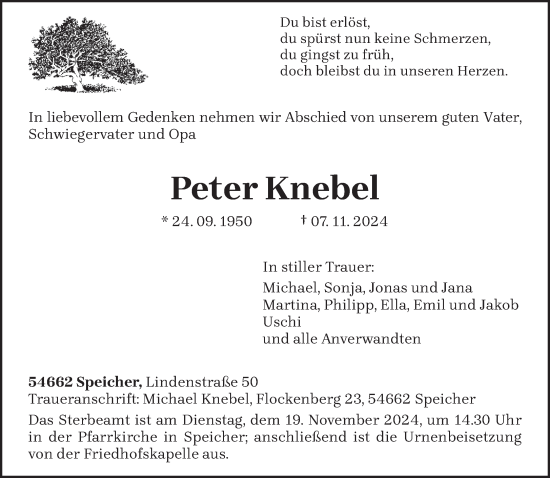 Traueranzeige von Peter Knebel von trierischer_volksfreund