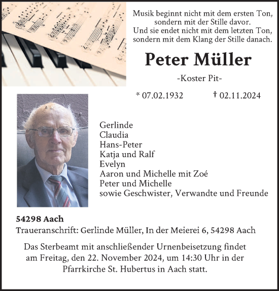 Traueranzeige von Peter Müller von trierischer_volksfreund