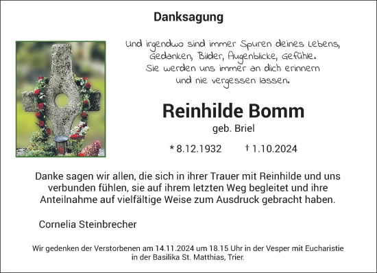 Traueranzeige von Reinhilde Bomm von trierischer_volksfreund