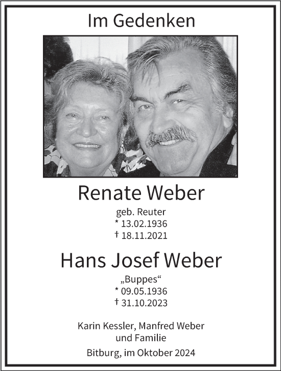 Traueranzeige von Renate Weber von trierischer_volksfreund