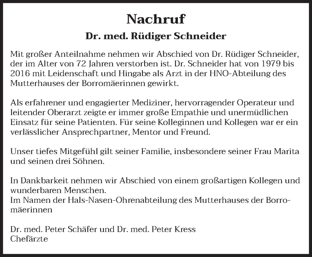  Traueranzeige für Rüdiger Schneider vom 09.11.2024 aus trierischer_volksfreund