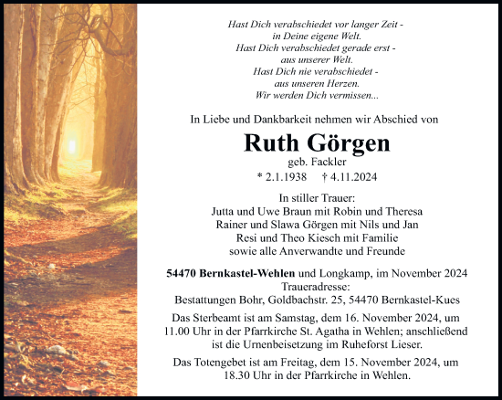 Traueranzeige von Ruth Görgen von trierischer_volksfreund