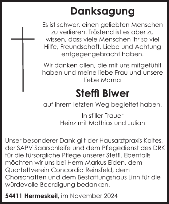 Traueranzeige von Steffi Biwer von trierischer_volksfreund