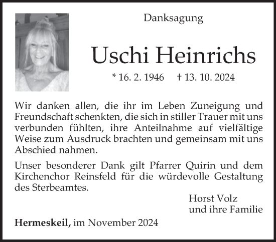 Traueranzeige von Uschi Heinrichs von trierischer_volksfreund