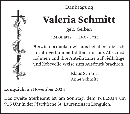 Traueranzeige von Valeria Schmitt von trierischer_volksfreund