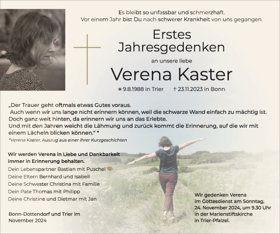 Traueranzeige von Verena Kaster von trierischer_volksfreund