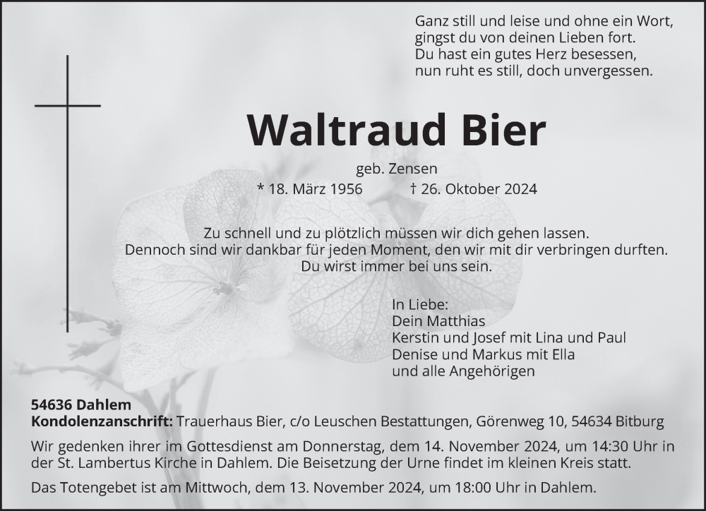  Traueranzeige für Waltraud Bier vom 02.11.2024 aus trierischer_volksfreund