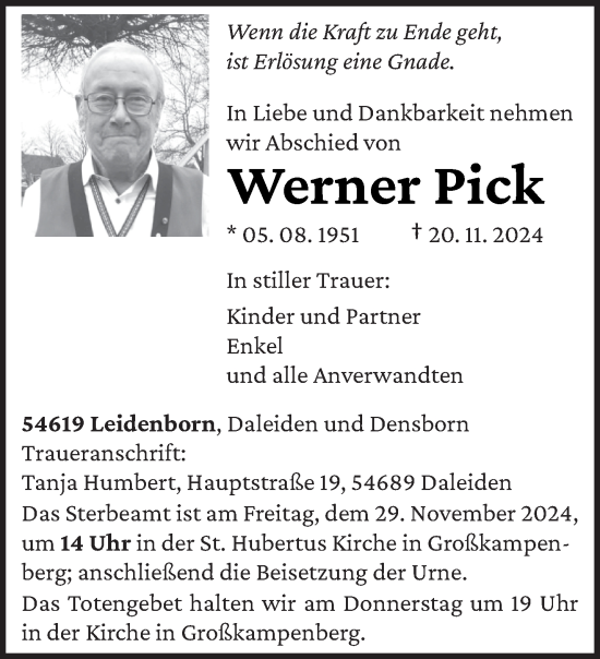 Traueranzeige von Werner Pick von trierischer_volksfreund