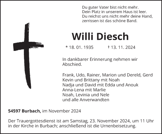 Traueranzeige von Willi Diesch von trierischer_volksfreund