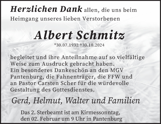 Traueranzeige von Albert Schmitz von trierischer_volksfreund