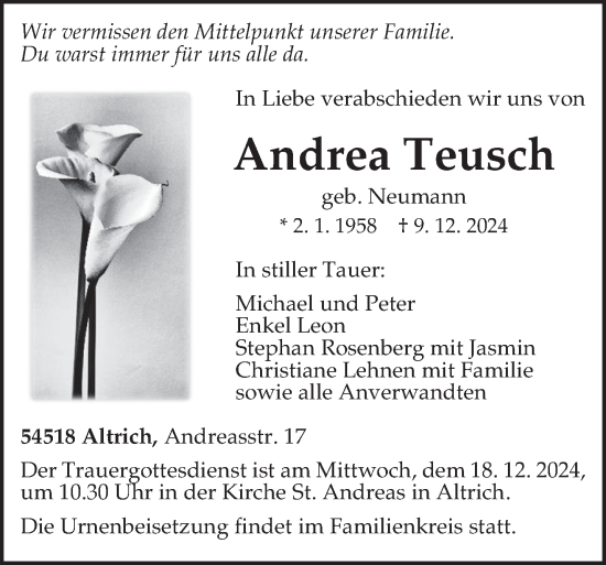 Traueranzeige von Andrea Teusch von trierischer_volksfreund