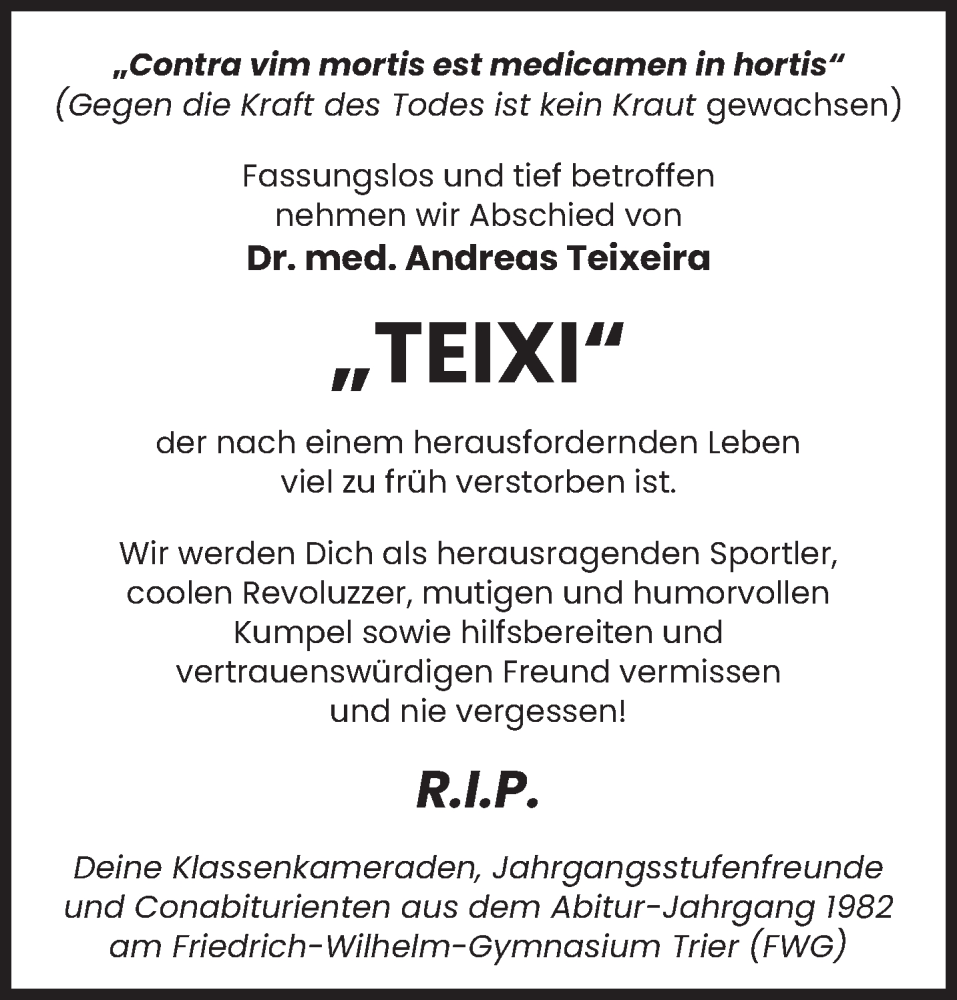  Traueranzeige für Andreas Teixeira vom 21.12.2024 aus trierischer_volksfreund