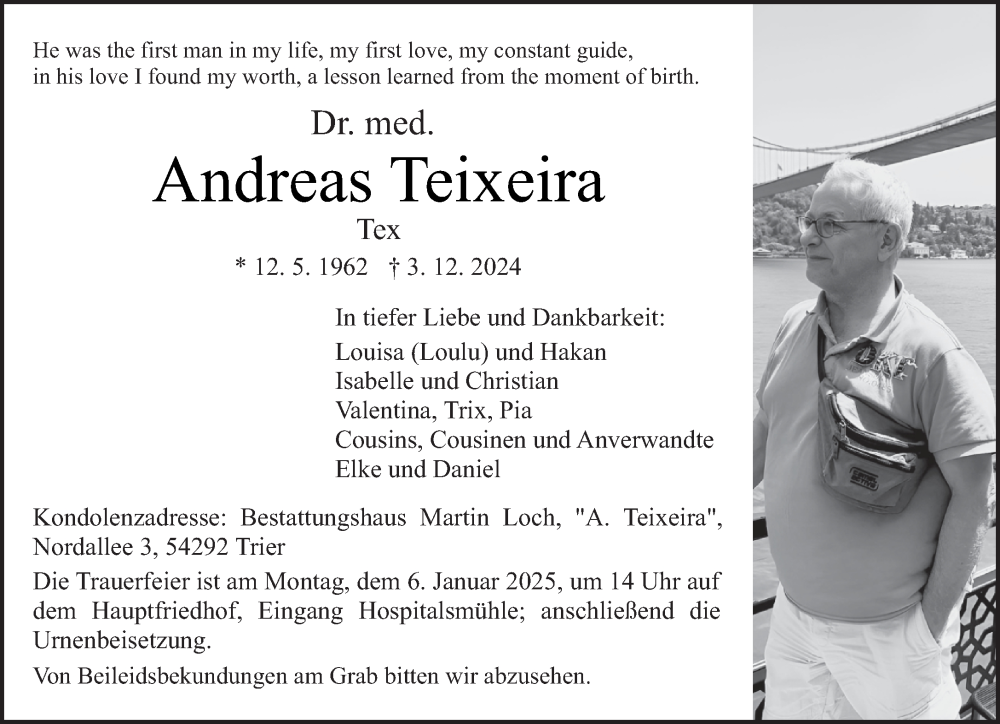  Traueranzeige für Andreas Teixeira vom 21.12.2024 aus trierischer_volksfreund