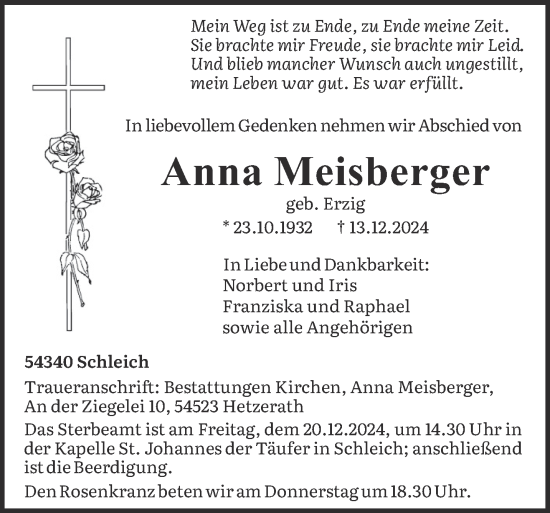 Traueranzeige von Anna Meisberger von trierischer_volksfreund