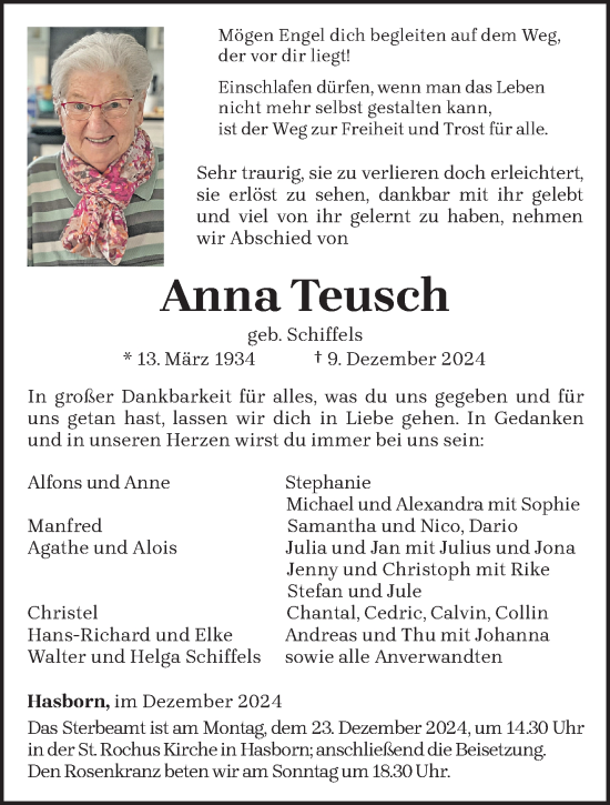 Traueranzeige von Anna Teusch von trierischer_volksfreund