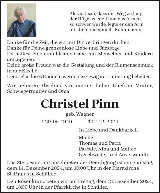 Traueranzeige von Christel Pinn von trierischer_volksfreund