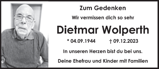 Traueranzeige von Dietmar Wolperth von trierischer_volksfreund