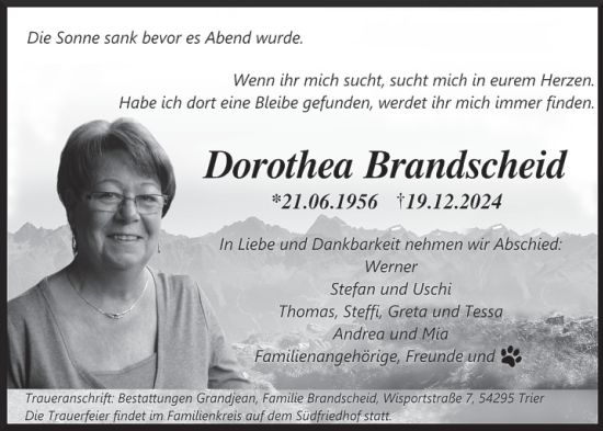 Traueranzeige von Dorothea Brandscheid von trierischer_volksfreund