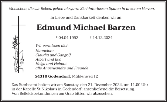 Traueranzeige von Edmund Michael Barzen von trierischer_volksfreund