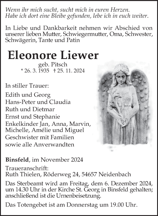 Traueranzeige von Eleonore Liewer von trierischer_volksfreund