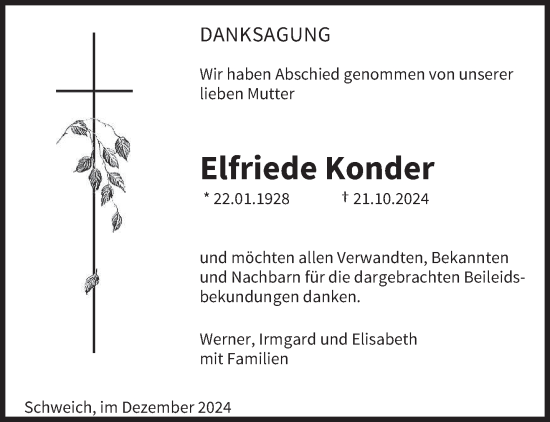 Traueranzeige von Elfriede Konder von trierischer_volksfreund