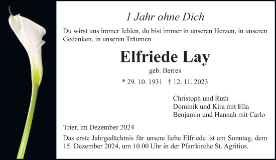 Traueranzeige von Elfriede Lay von trierischer_volksfreund
