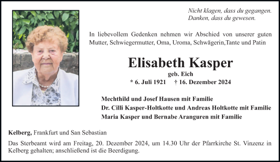 Traueranzeige von Elisabeth Kasper von trierischer_volksfreund