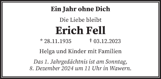 Traueranzeige von Erich Fell von trierischer_volksfreund