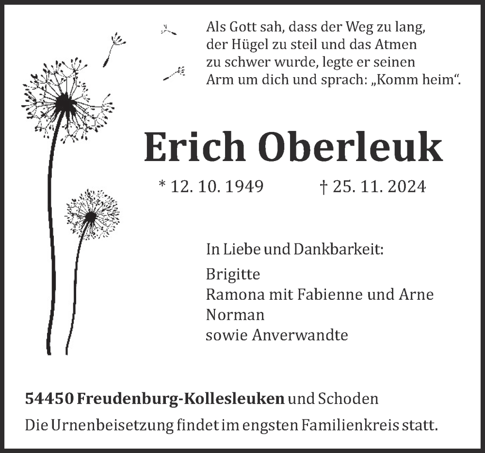  Traueranzeige für Erich Oberleuk vom 30.11.2024 aus trierischer_volksfreund