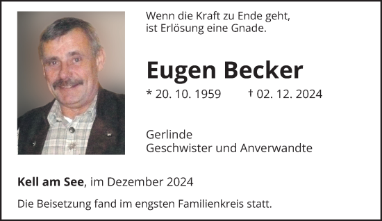 Traueranzeige von Eugen Becker von trierischer_volksfreund