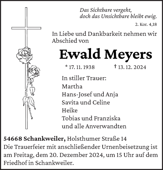 Traueranzeige von Ewald Meyers von trierischer_volksfreund