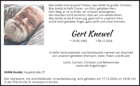 Traueranzeige von Gert Knewel von trierischer_volksfreund