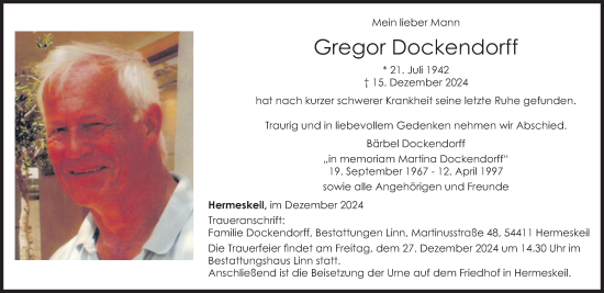 Traueranzeige von Gregor Dockendorff von trierischer_volksfreund