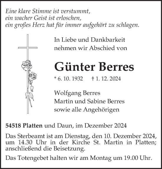 Traueranzeige von Günter Berres von trierischer_volksfreund