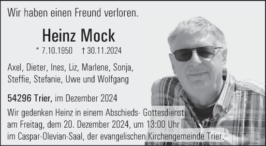 Traueranzeige von Heinz Mock von trierischer_volksfreund