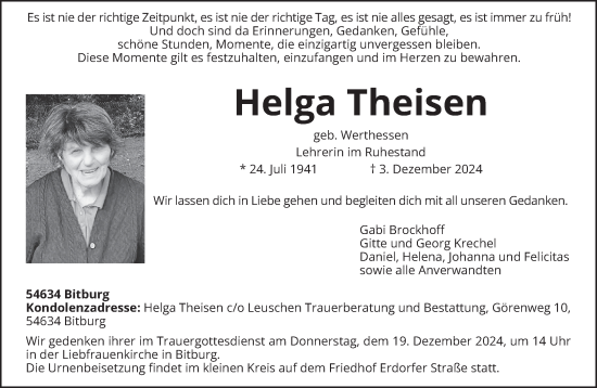 Traueranzeige von Helga Theisen von trierischer_volksfreund