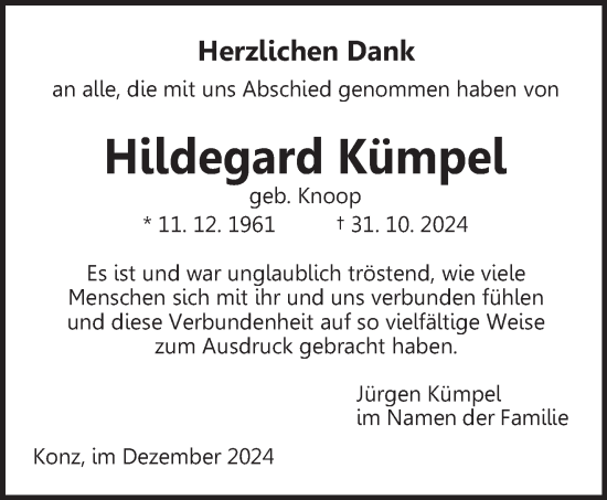 Traueranzeige von Hildegard Kümpel von trierischer_volksfreund