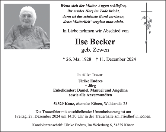 Traueranzeige von Ilse Becker von trierischer_volksfreund