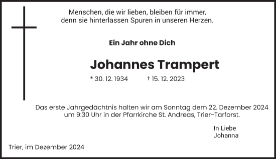 Traueranzeige von Johannes Trampen von trierischer_volksfreund