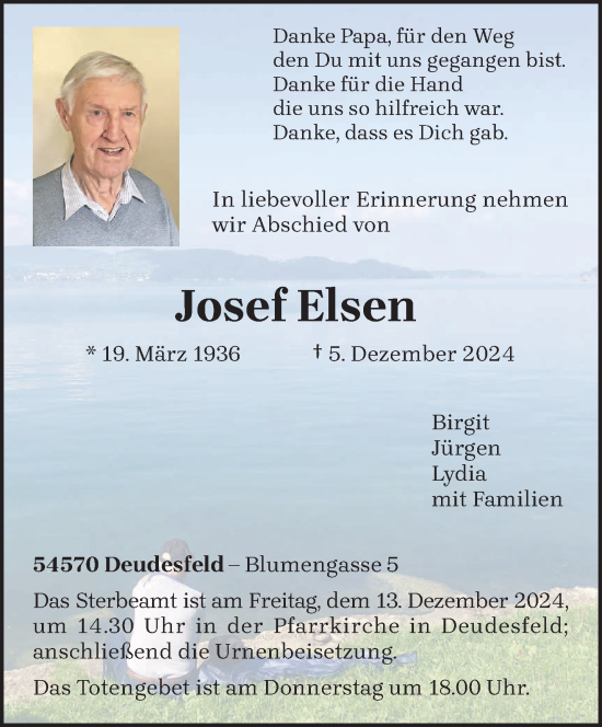 Traueranzeige von Josef Elsen von trierischer_volksfreund