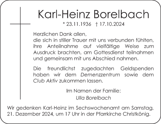 Traueranzeige von Karl-Heinz Borelbach von trierischer_volksfreund