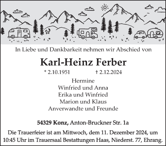 Traueranzeige von Karl-Heinz Ferber von trierischer_volksfreund