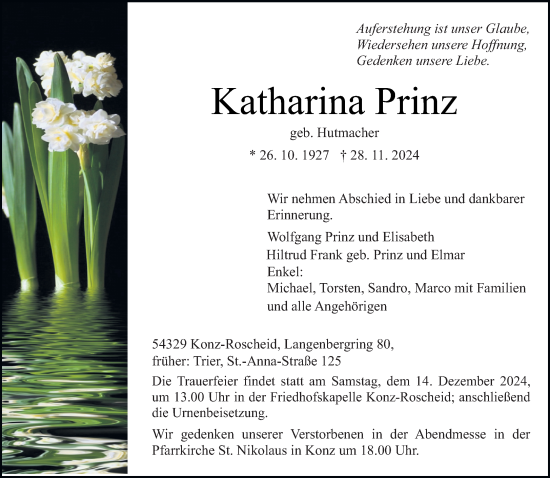 Traueranzeige von Katharina Prinz von trierischer_volksfreund