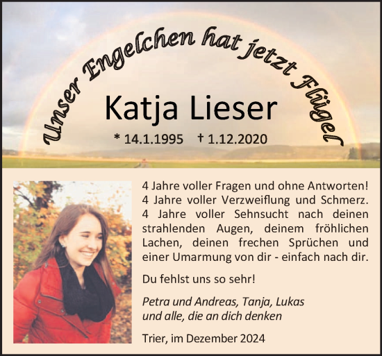 Traueranzeige von Katja Lieser von trierischer_volksfreund