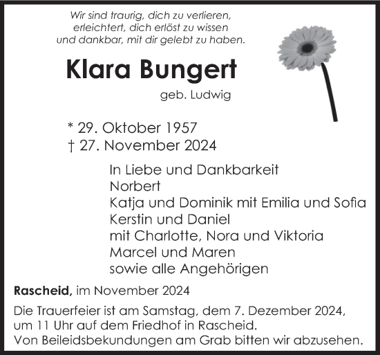 Traueranzeige von Klara Bungert von trierischer_volksfreund