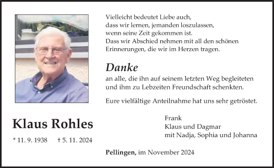 Traueranzeige von Klaus Rohles von trierischer_volksfreund