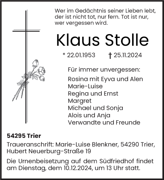 Traueranzeige von Klaus Stolle von trierischer_volksfreund